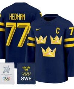 Alternative view of Victor Hedman Jersey #77 Sweden Olympic 2026 Premium Hockey All Stitched