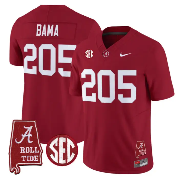Bama Jersey #205 Alabama Crimson 2026 SEC Patch Stitched 4 Bama Jersey #205 Alabama Crimson 2026 SEC Patch Stitched by My Store NCAA Football Jerseys