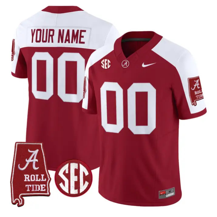 Custom Alabama Crimson Jersey 2026 Map and SEC Patch Stitched 4 Custom Alabama Crimson Jersey 2026 Map and SEC Patch Stitched by My Store NCAA Football Jerseys