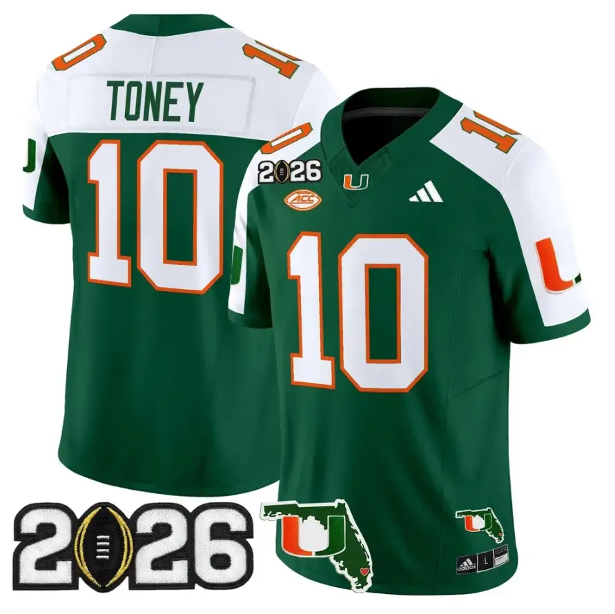 Malachi Toney Jersey #10 Miami Hurricanes 2026 CFP Final Patch Stitched 2 Malachi Toney Jersey #10 Miami Hurricanes 2026 CFP Final Patch Stitched by My Store NCAA Football Jerseys