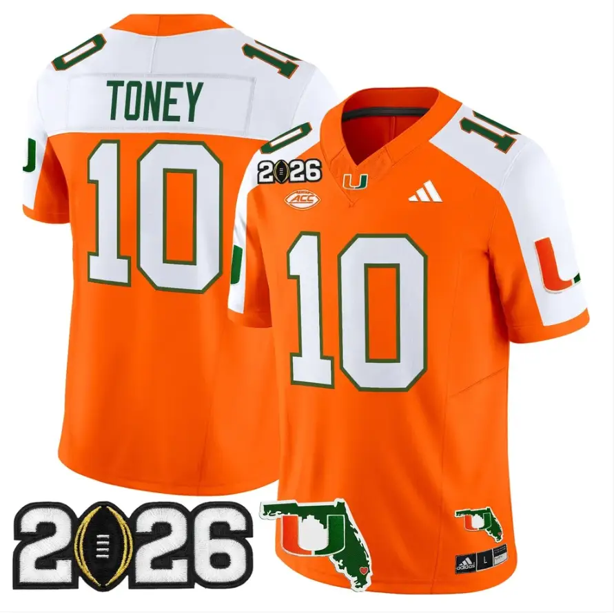 Malachi Toney Jersey #10 Miami Hurricanes 2026 CFP Final Patch Stitched 4 Malachi Toney Jersey #10 Miami Hurricanes 2026 CFP Final Patch Stitched by My Store NCAA Football Jerseys
