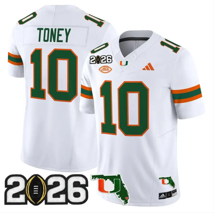 Malachi Toney Jersey #10 Miami Hurricanes 2026 CFP Final Patch Stitched 6 Malachi Toney Jersey #10 Miami Hurricanes 2026 CFP Final Patch Stitched by My Store NCAA Football Jerseys