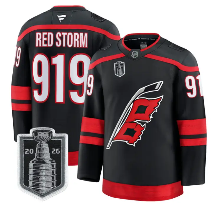 Red Storm Jersey #919 Carolina Hurricanes 2026 Stanley Cup Stitched 1 Red Storm Jersey #919 Carolina Hurricanes 2026 Stanley Cup Stitched by Hockey David