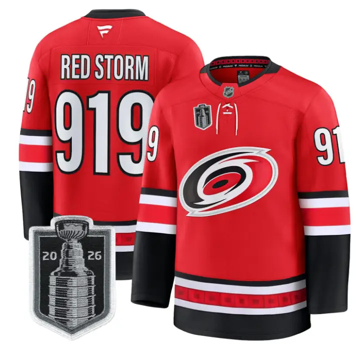 Red Storm Jersey #919 Carolina Hurricanes 2026 Stanley Cup Stitched 2 Red Storm Jersey #919 Carolina Hurricanes 2026 Stanley Cup Stitched by Hockey David