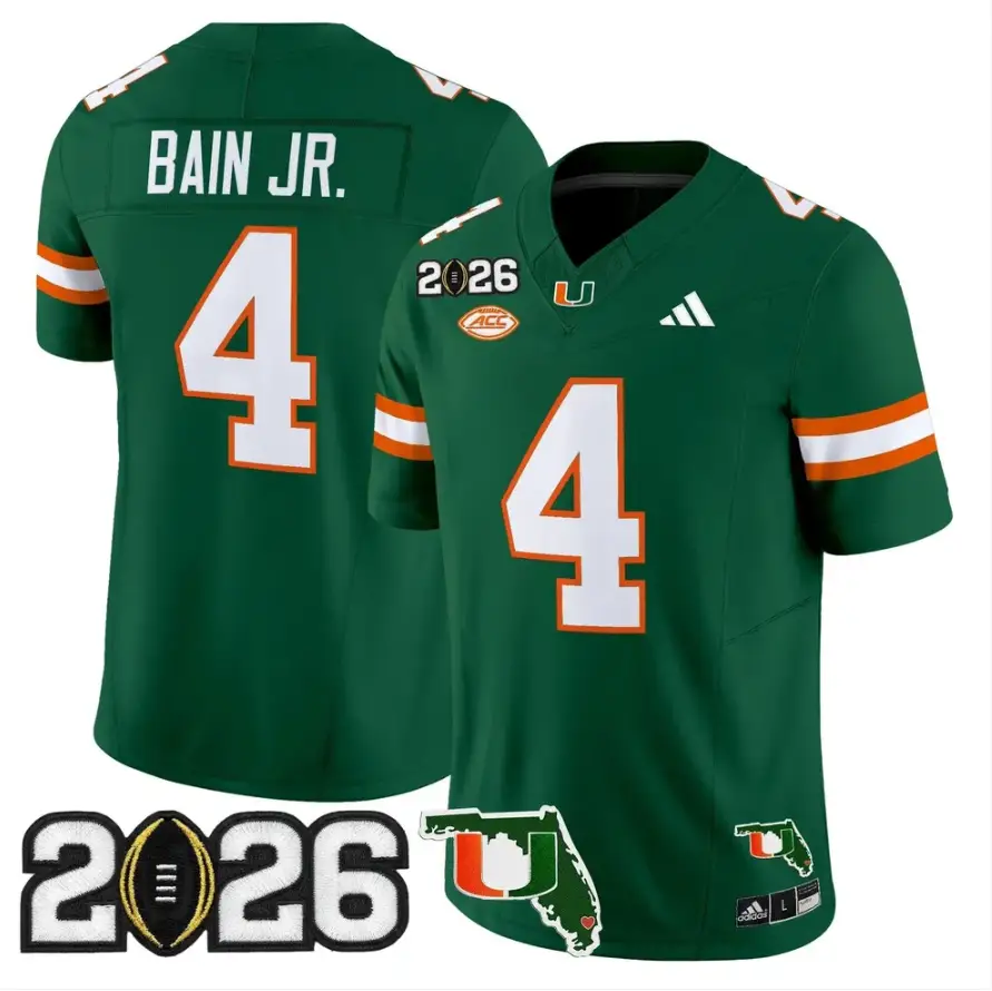 Rueben Bain Jr Jersey #4 Miami Hurricanes 2026 CFP Final Stitched 3 Rueben Bain Jr Jersey #4 Miami Hurricanes 2026 CFP Final Stitched by My Store NCAA Football Jerseys