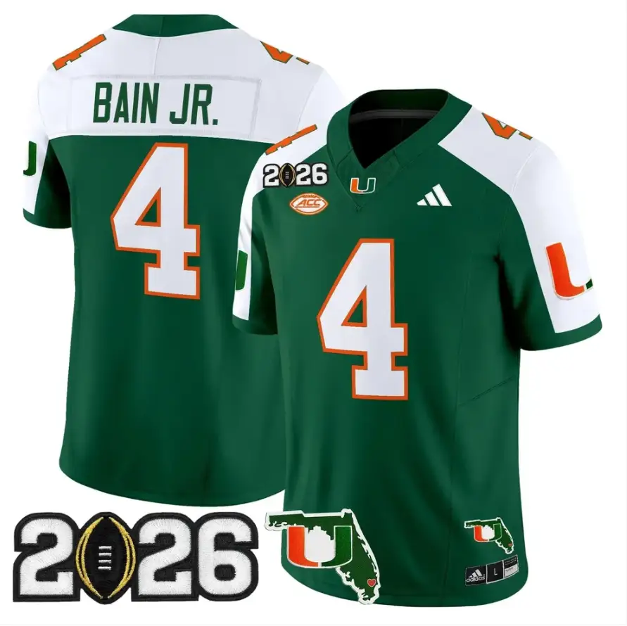 Rueben Bain Jr Jersey #4 Miami Hurricanes 2026 CFP Final Stitched 2 Rueben Bain Jr Jersey #4 Miami Hurricanes 2026 CFP Final Stitched by My Store NCAA Football Jerseys