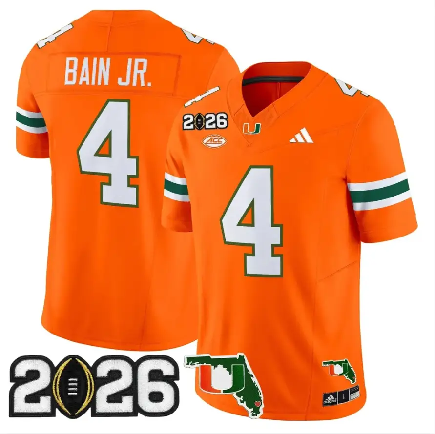 Rueben Bain Jr Jersey #4 Miami Hurricanes 2026 CFP Final Stitched 5 Rueben Bain Jr Jersey #4 Miami Hurricanes 2026 CFP Final Stitched by My Store NCAA Football Jerseys