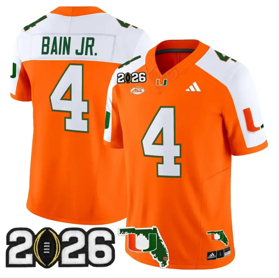 Rueben Bain Jr Jersey #4 Miami Hurricanes 2026 CFP Final Stitched 4 Rueben Bain Jr Jersey #4 Miami Hurricanes 2026 CFP Final Stitched by My Store NCAA Football Jerseys