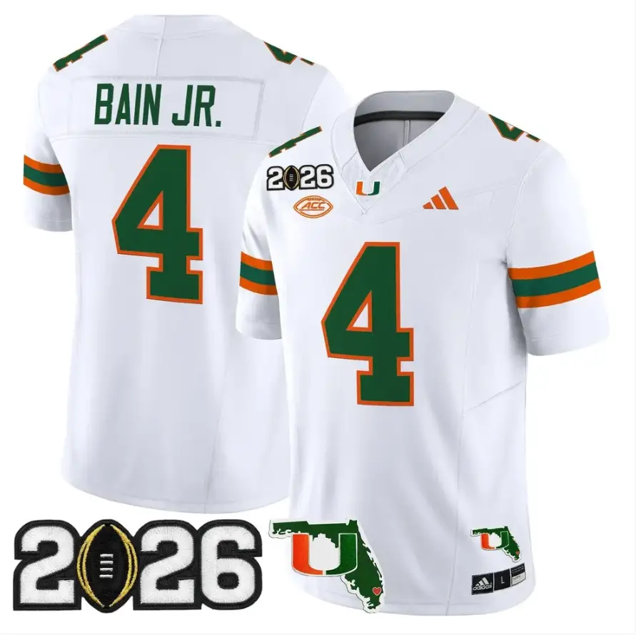 Rueben Bain Jr Jersey #4 Miami Hurricanes 2026 CFP Final Stitched 6 Rueben Bain Jr Jersey #4 Miami Hurricanes 2026 CFP Final Stitched by My Store NCAA Football Jerseys