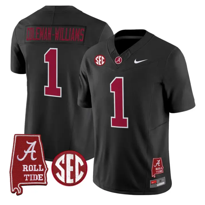 Ryan_Coleman-Williams_Jersey_1_Alabama_Crimson_2026_SEC_Patch_Stitched_Black - Malcom Terry Ryan Coleman-Williams Jersey #1 Alabama Crimson 2026 SEC Patch Stitched by My Store NCAA Football Jerseys
