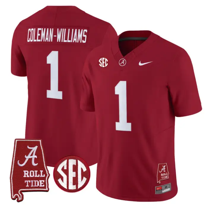 Ryan_Coleman-Williams_Jersey_1_Alabama_Crimson_2026_SEC_Patch_Stitched_Crimson - Malcom Terry Ryan Coleman-Williams Jersey #1 Alabama Crimson 2026 SEC Patch Stitched by My Store NCAA Football Jerseys