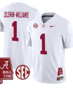 Ryan_Coleman-Williams_Jersey_1_Alabama_Crimson_2026_SEC_Patch_Stitched_White - Malcom Terry Ryan Coleman-Williams Jersey #1 Alabama Crimson 2026 SEC Patch Stitched by My Store NCAA Football Jerseys