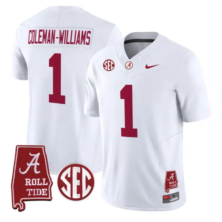 Ryan_Coleman-Williams_Jersey_1_Alabama_Crimson_2026_SEC_Patch_Stitched_White - Malcom Terry Ryan Coleman-Williams Jersey #1 Alabama Crimson 2026 SEC Patch Stitched by My Store NCAA Football Jerseys