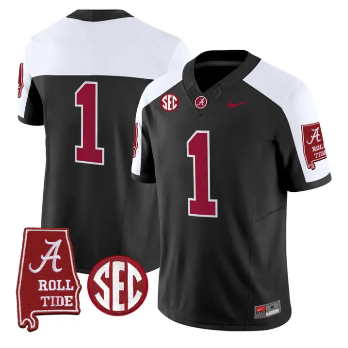 Team_Jersey_1_Alabama_Crimson_2026_SEC_Patch_Stitched_Black_Alter - Malcom Terry Team Jersey #1 Alabama Crimson 2026 SEC Patch Stitched by My Store NCAA Football Jerseys