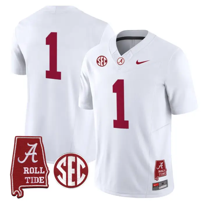 Team_Jersey_1_Alabama_Crimson_2026_SEC_Patch_Stitched_White - Malcom Terry Team Jersey #1 Alabama Crimson 2026 SEC Patch Stitched by My Store NCAA Football Jerseys