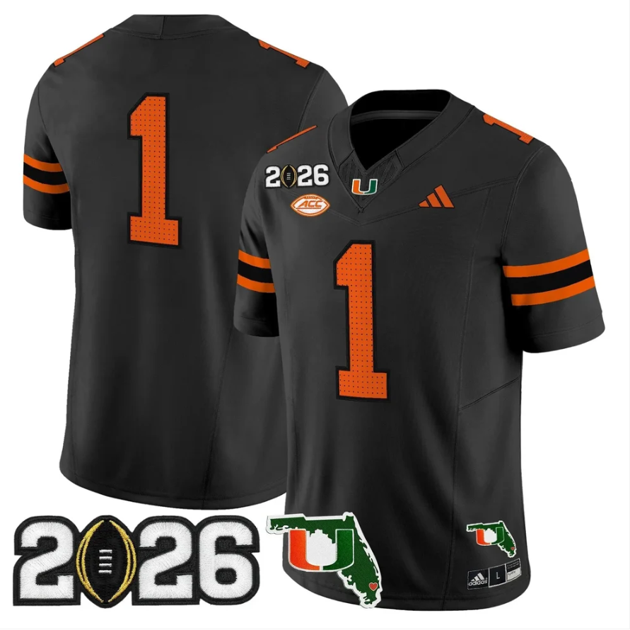Team Jersey #1 Miami Hurricanes 2026 CFP Final Patch Stitched 1 Team Jersey #1 Miami Hurricanes 2026 CFP Final Patch Stitched by My Store NCAA Football Jerseys