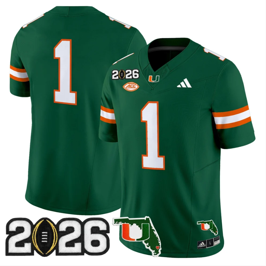 Team Jersey #1 Miami Hurricanes 2026 CFP Final Patch Stitched 3 Team Jersey #1 Miami Hurricanes 2026 CFP Final Patch Stitched by My Store NCAA Football Jerseys