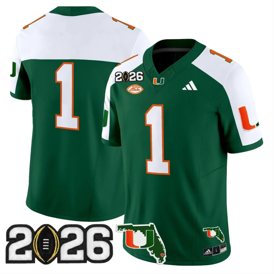 Team Jersey #1 Miami Hurricanes 2026 CFP Final Patch Stitched 2 Team Jersey #1 Miami Hurricanes 2026 CFP Final Patch Stitched by My Store NCAA Football Jerseys