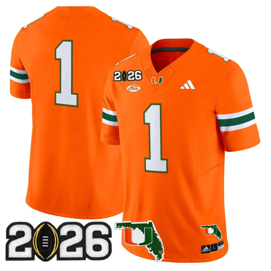 Team Jersey #1 Miami Hurricanes 2026 CFP Final Patch Stitched 5 Team Jersey #1 Miami Hurricanes 2026 CFP Final Patch Stitched by My Store NCAA Football Jerseys