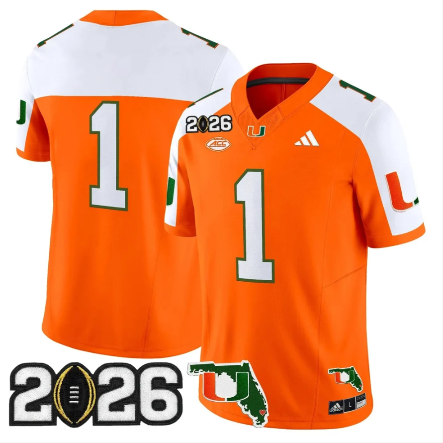 Team Jersey #1 Miami Hurricanes 2026 CFP Final Patch Stitched 4 Team Jersey #1 Miami Hurricanes 2026 CFP Final Patch Stitched by My Store NCAA Football Jerseys