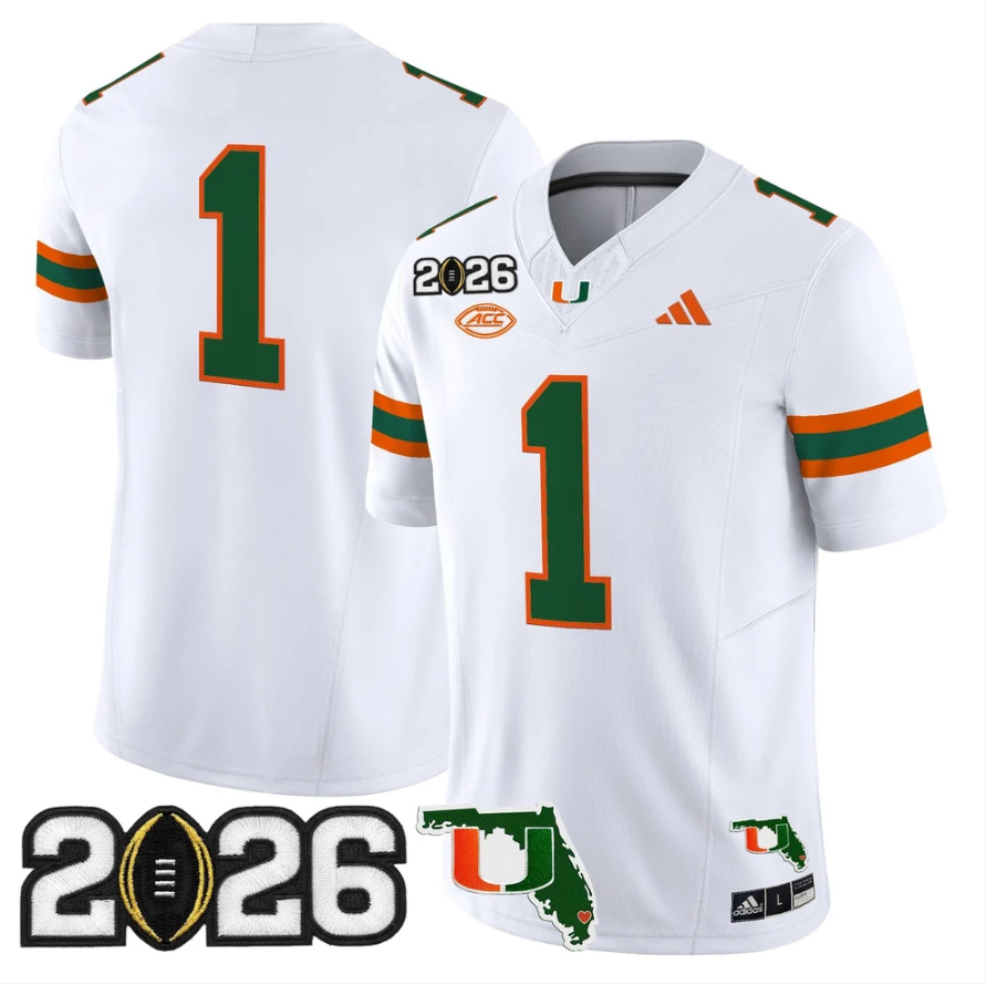 Team Jersey #1 Miami Hurricanes 2026 CFP Final Patch Stitched 6 Team Jersey #1 Miami Hurricanes 2026 CFP Final Patch Stitched by My Store NCAA Football Jerseys