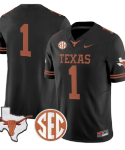 Team Jersey #1 Texas Longhorns 2026 Map and SEC Patch Stitched 7 Team Jersey #1 Texas Longhorns 2026 Map and SEC Patch Stitched by My Store NCAA Football Jerseys