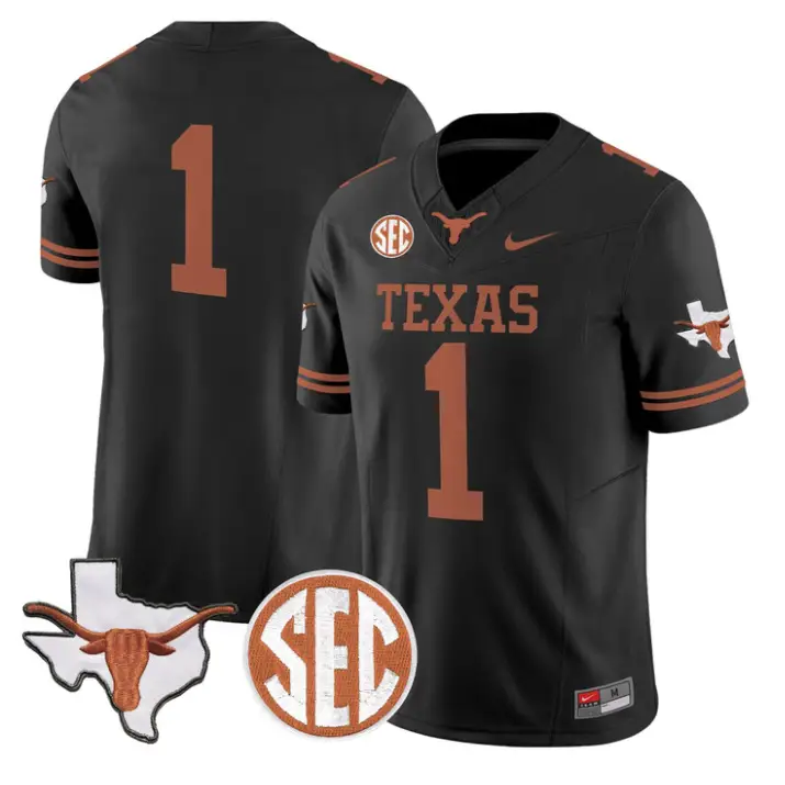 Team Jersey #1 Texas Longhorns 2026 Map and SEC Patch Stitched 2 Team Jersey #1 Texas Longhorns 2026 Map and SEC Patch Stitched by My Store NCAA Football Jerseys