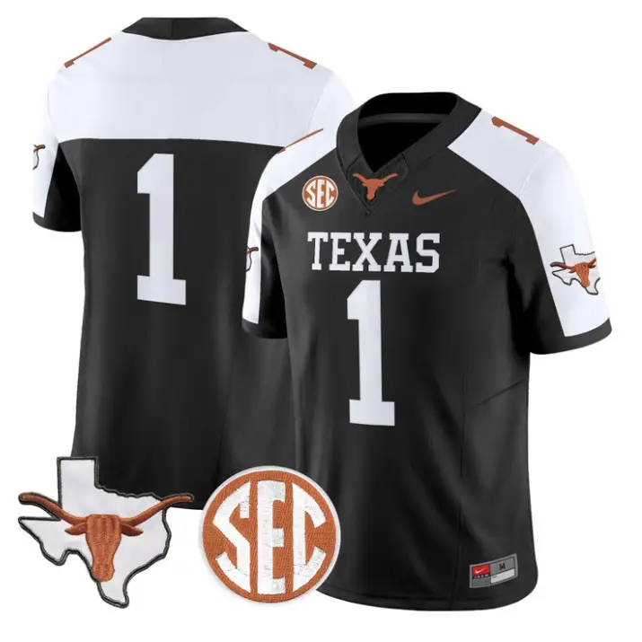Team Jersey #1 Texas Longhorns 2026 Map and SEC Patch Stitched 1 Team Jersey #1 Texas Longhorns 2026 Map and SEC Patch Stitched by My Store NCAA Football Jerseys