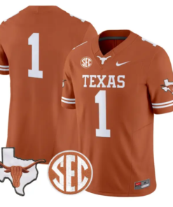 Team Jersey #1 Texas Longhorns 2026 Map and SEC Patch Stitched 9 Team Jersey #1 Texas Longhorns 2026 Map and SEC Patch Stitched by My Store NCAA Football Jerseys