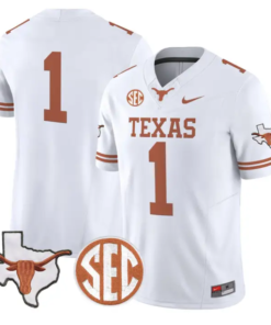 Team Jersey #1 Texas Longhorns 2026 Map and SEC Patch Stitched 10 Team Jersey #1 Texas Longhorns 2026 Map and SEC Patch Stitched by My Store NCAA Football Jerseys