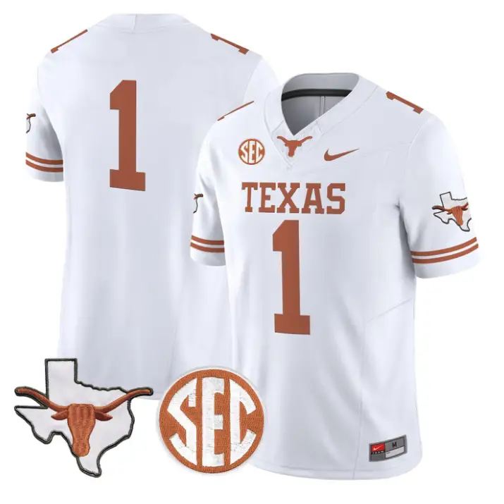 Team Jersey #1 Texas Longhorns 2026 Map and SEC Patch Stitched 5 Team Jersey #1 Texas Longhorns 2026 Map and SEC Patch Stitched by My Store NCAA Football Jerseys