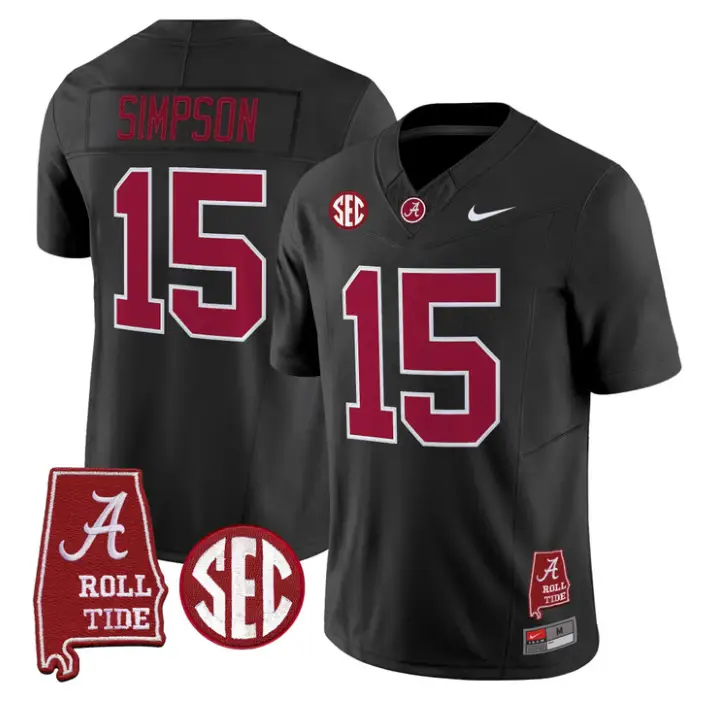 Ty_Simpson_Jersey_15_Alabama_Crimson_2026_SEC_Patch_Stitched_Black - Malcom Terry Ty Simpson Jersey #15 Alabama Crimson 2026 SEC Patch Stitched by My Store NCAA Football Jerseys