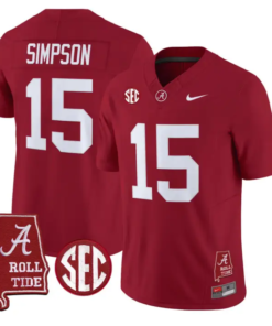 Ty_Simpson_Jersey_15_Alabama_Crimson_2026_SEC_Patch_Stitched_Crimson - Malcom Terry Ty Simpson Jersey #15 Alabama Crimson 2026 SEC Patch Stitched by My Store NCAA Football Jerseys