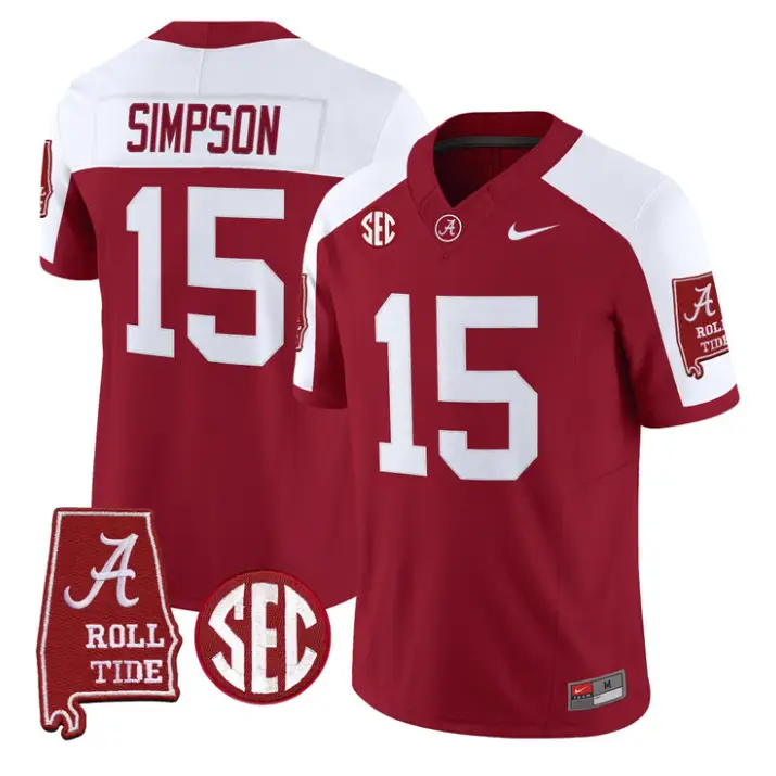 Ty_Simpson_Jersey_15_Alabama_Crimson_2026_SEC_Patch_Stitched_Crimson_Alter - Malcom Terry Ty Simpson Jersey #15 Alabama Crimson 2026 SEC Patch Stitched by My Store NCAA Football Jerseys