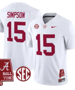 Ty_Simpson_Jersey_15_Alabama_Crimson_2026_SEC_Patch_Stitched_White - Malcom Terry Ty Simpson Jersey #15 Alabama Crimson 2026 SEC Patch Stitched by My Store NCAA Football Jerseys