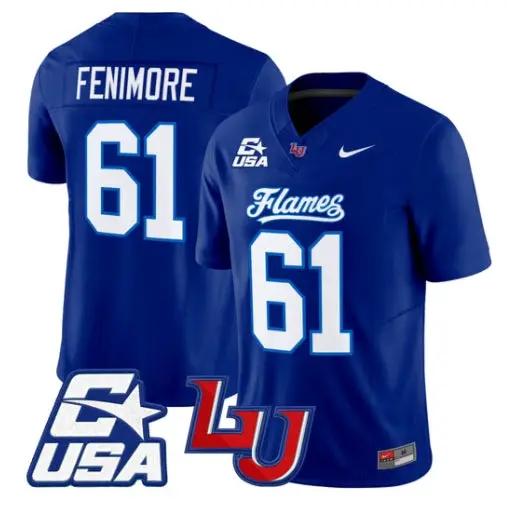 Aaron_Fenimore_Jersey_61_Liberty_Flames_2026_Vapor_Limited_Stitched_Navy - Malcom Terry Aaron Fenimore Jersey #61 Liberty Flames 2026 Vapor Limited Stitched by My Store NCAA Football Jerseys