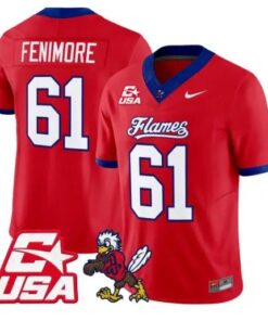 Aaron_Fenimore_Jersey_61_Liberty_Flames_2026_Vapor_Limited_Stitched_Red - Malcom Terry Aaron Fenimore Jersey #61 Liberty Flames 2026 Vapor Limited Stitched by My Store NCAA Football Jerseys