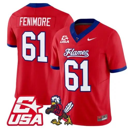 Aaron_Fenimore_Jersey_61_Liberty_Flames_2026_Vapor_Limited_Stitched_Red - Malcom Terry Aaron Fenimore Jersey #61 Liberty Flames 2026 Vapor Limited Stitched by My Store NCAA Football Jerseys