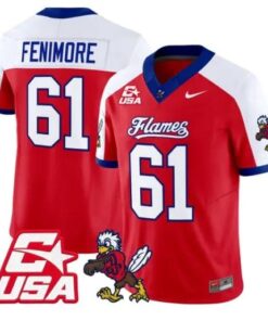 Aaron_Fenimore_Jersey_61_Liberty_Flames_2026_Vapor_Limited_Stitched_Red_Alter - Malcom Terry Aaron Fenimore Jersey #61 Liberty Flames 2026 Vapor Limited Stitched by My Store NCAA Football Jerseys