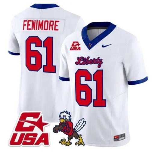 Aaron_Fenimore_Jersey_61_Liberty_Flames_2026_Vapor_Limited_Stitched_White - Malcom Terry Aaron Fenimore Jersey #61 Liberty Flames 2026 Vapor Limited Stitched by My Store NCAA Football Jerseys