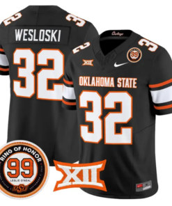 Ethan Wesloski Jersey #32 Oklahoma State 2026 Leslie O'neal Stitched by My Store NCAA Football Jerseys