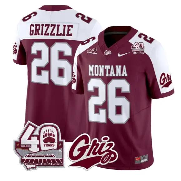 Grizzlie Jersey #26 Montana Grizzlies 2026-40th Anniv Patch Stitched by My Store NCAA Football Jerseys
