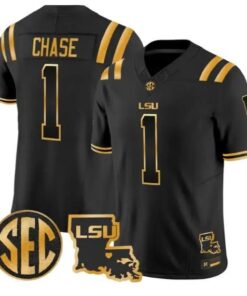 Ja'Marr Chase #1 LSU Tigers 2026 Louisiana Patch Gold All Stitched by My Store NCAA Football Jerseys