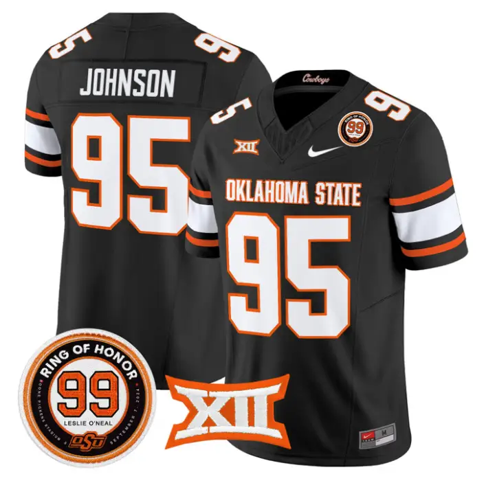 Jaleel Johnson Jersey #95 Oklahoma State 2026 Leslie O'neal Stitched 2 Jaleel Johnson Jersey #95 Oklahoma State 2026 Leslie O'neal Stitched by My Store NCAA Football Jerseys