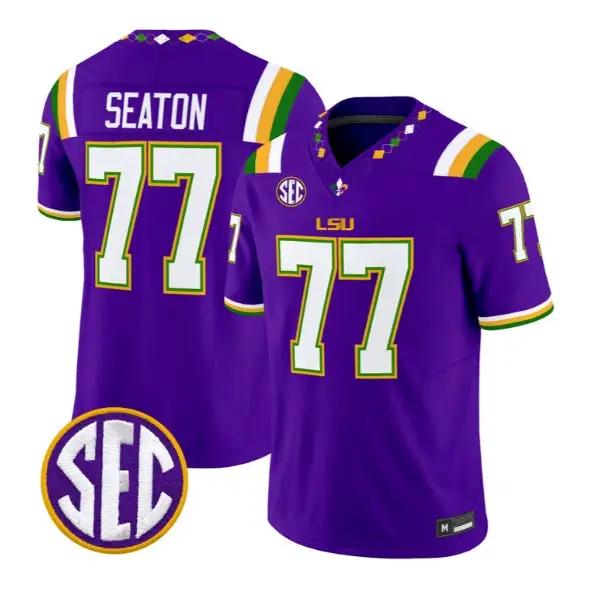 Jordan Seaton #77 LSU Tigers Jersey 2026 Mardi Gras Edition All Stitched by My Store NCAA Football Jerseys