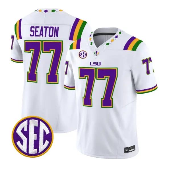 Jordan Seaton #77 LSU Tigers Jersey 2026 Mardi Gras Edition All Stitched by My Store NCAA Football Jerseys