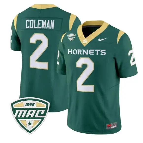 Matthew_Coleman_Jersey_2_Sacramento_State_Hornets_2026_All_Stitched_Green - Malcom Terry Matthew Coleman Jersey #2 Sacramento State Hornets 2026 All Stitched by My Store NCAA Football Jerseys