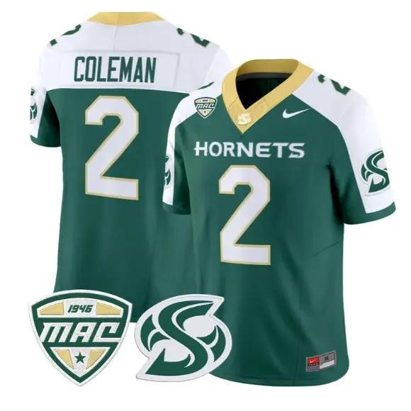 Matthew_Coleman_Jersey_2_Sacramento_State_Hornets_2026_All_Stitched_Green_Alter - Malcom Terry Matthew Coleman Jersey #2 Sacramento State Hornets 2026 All Stitched by My Store NCAA Football Jerseys
