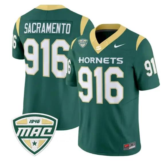 Sacramento_Jersey_916_Sacramento_State_Hornets_2026_Vapor_Stitched_Green - Malcom Terry Sacramento Jersey #916 Sacramento State Hornets 2026 Vapor Stitched by My Store NCAA Football Jerseys