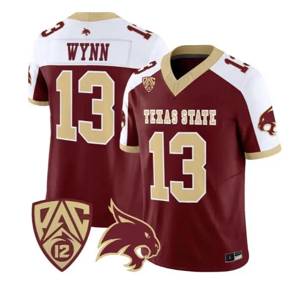 Spergon Wynn Jersey #13 Texas State Bobcats 2026 Vapor All Stitched by My Store NCAA Football Jerseys